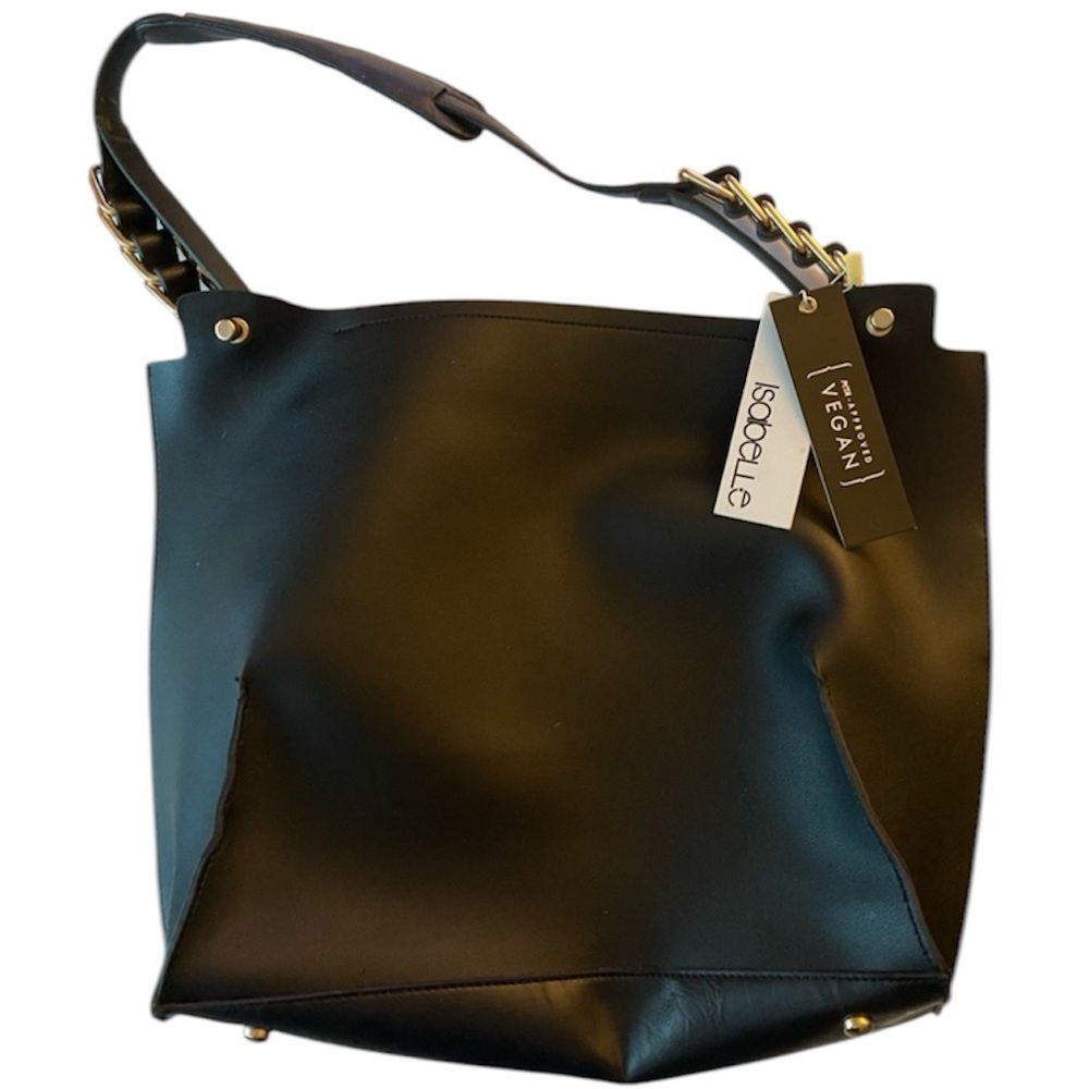 Isabelle gorgeous sleek black vegan leather purse new with tags